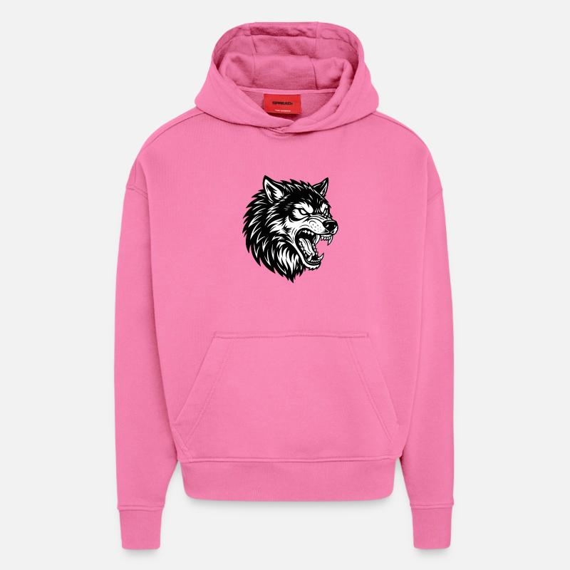 Wolf Schwarz-Weiß Wolf Alpha Maskottchen-Logo - Hoodie- made by SPREAD - AURA PINK