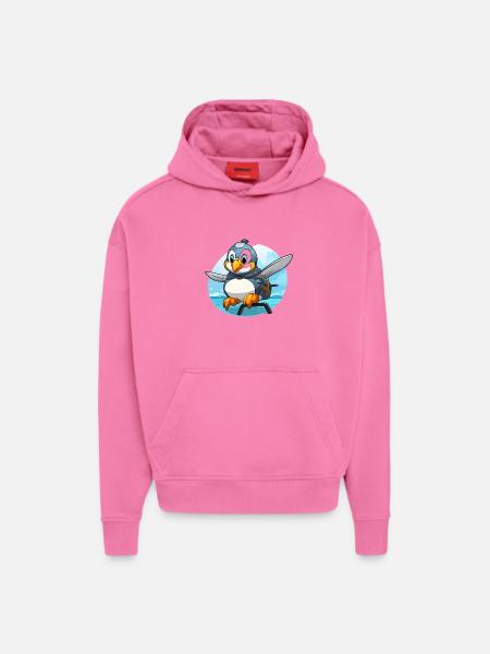 Flying penguin with backpack - Hoodie- made by SPREAD - AURA PINK