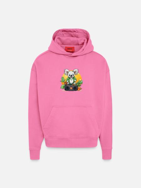 Koala DJ chez Gartenbeats - Sweat à capuche bio épais oversize fabriqué en UE - AURA PINK