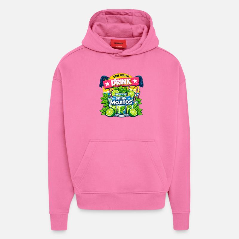 Sauvez l'eau, buvez Mojitos - Sweat à capuche bio épais oversize fabriqué en UE - AURA PINK