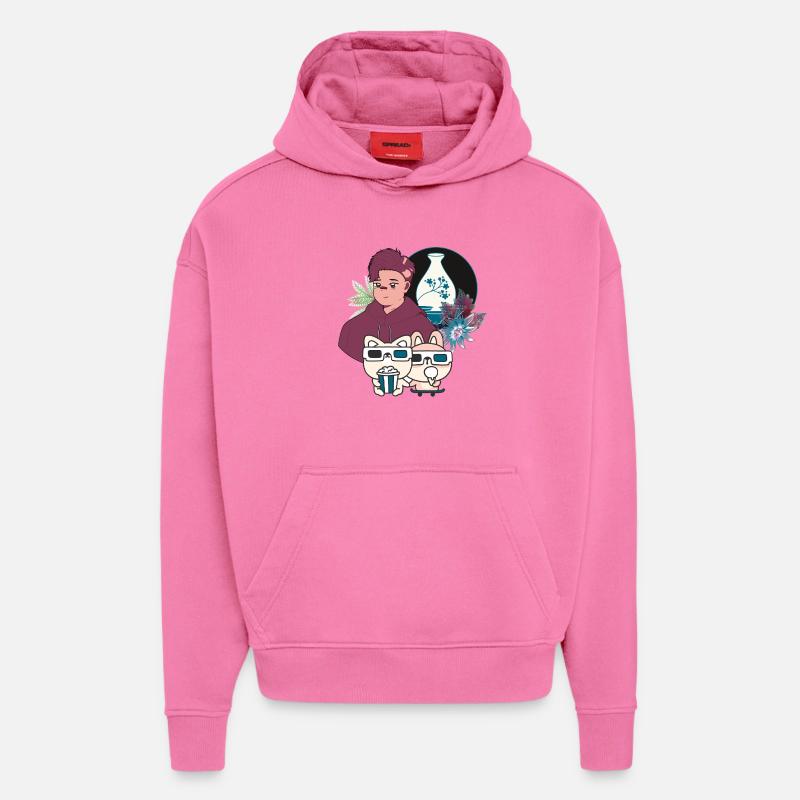 Soirée cinéma Kawaii & lunettes spéciales - Sweat à capuche bio épais oversize fabriqué en UE - AURA PINK