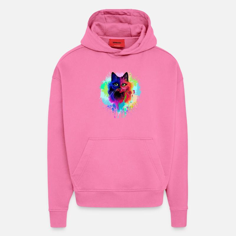 Katzen-Psychedelische Trip-Farbflecken - Hoodie- made by SPREAD  - AURA PINK
