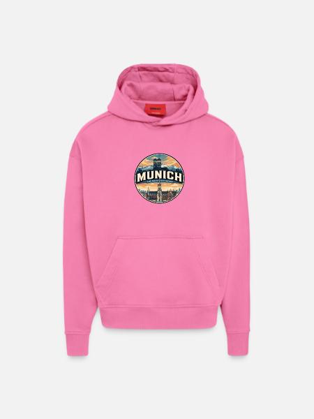Retro Münchner Marienplatz Reiseabzeichen - Hoodie- made by SPREAD - AURA PINK