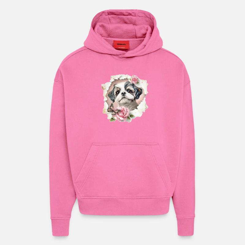Shih Tzu - Sweat à capuche bio épais oversize fabriqué en UE - AURA PINK