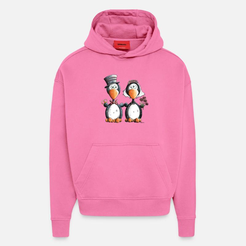 Pingouin Mariage - Sweat à capuche bio épais oversize fabriqué en UE - AURA PINK