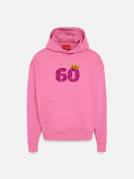 Glitter 1960'erne 60 år fødselsdag paljetter krone - Heavyweight oversized organic hoodie made in EU - AURA PINK