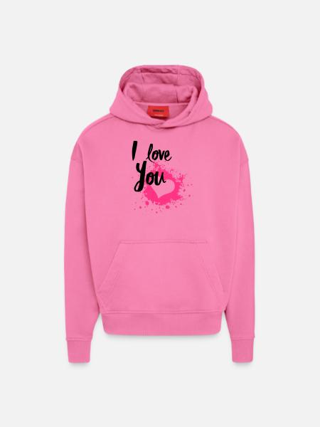 I Love You - Felpa con cappuccio ecologica oversize Heavyweight Made in UE - AURA PINK