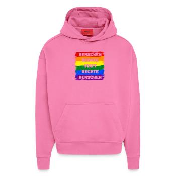 Menschenrechte statt rechte Menschen Regenbogen - Hoodie- made by SPREAD  - AURA PINK - Vorne - Dylan (187cm)