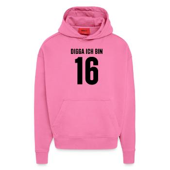 16. Geburtstag Digga Ich Bin 16 Jahre - Hoodie- made by SPREAD  - AURA PINK - Vorne - Dylan (187cm)