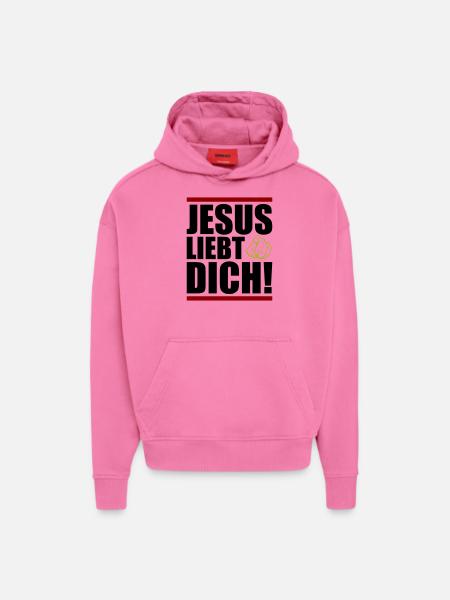 Jésus t’aime - Sweat à capuche bio épais oversize fabriqué en UE - AURA PINK