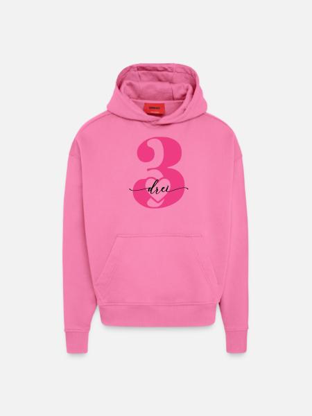 Digit Three 3 with Heart - Hoodie- made by SPREAD  - AURA PINK