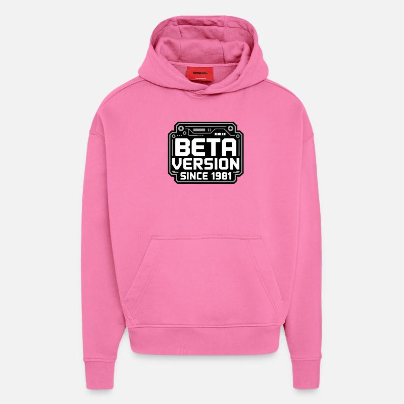 Conception de logo Retro Tech - Sweat à capuche bio épais oversize fabriqué en UE - AURA PINK