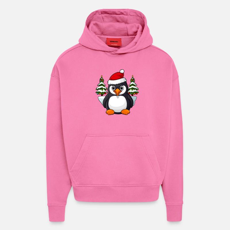 Pingouin de Noël - Sweat à capuche bio épais oversize fabriqué en UE - AURA PINK