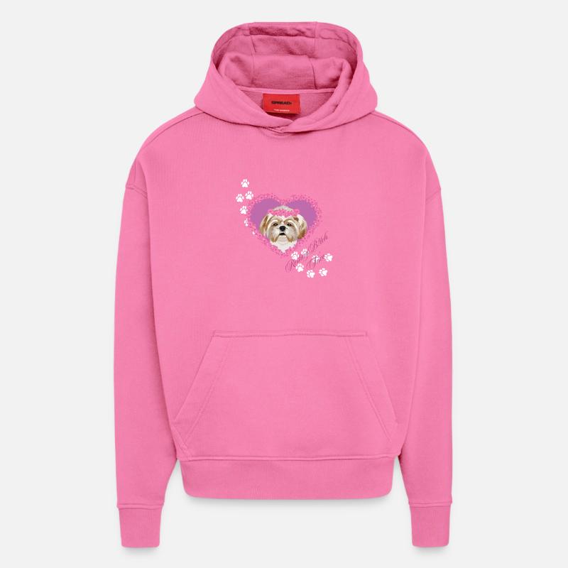 Visage de au repos Shih Tzu - Sweat à capuche bio épais oversize fabriqué en UE - AURA PINK