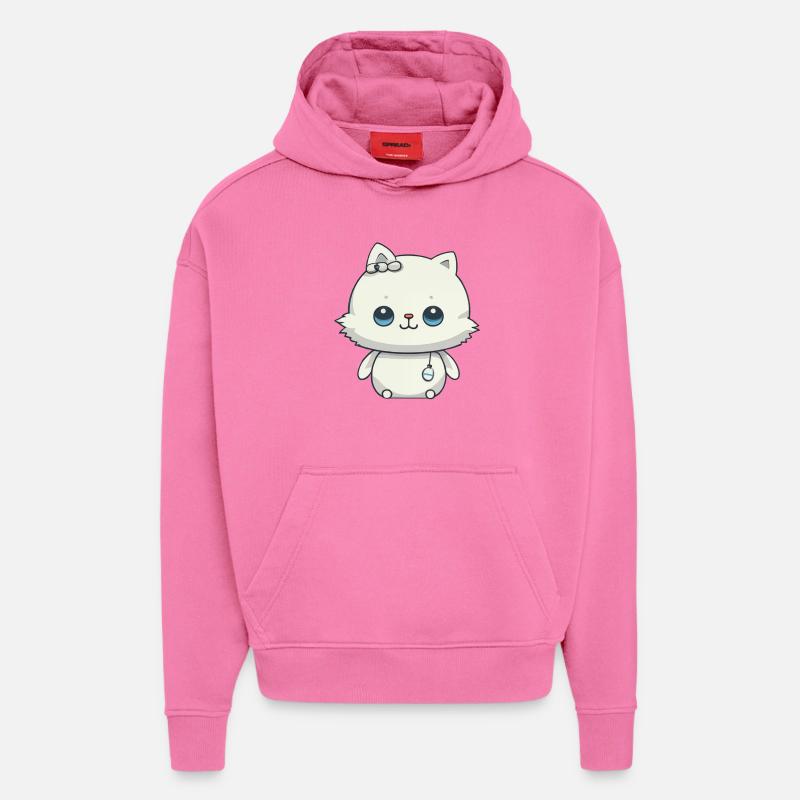 Mignon chat amitié illustration - Sweat à capuche bio épais oversize fabriqué en UE - AURA PINK
