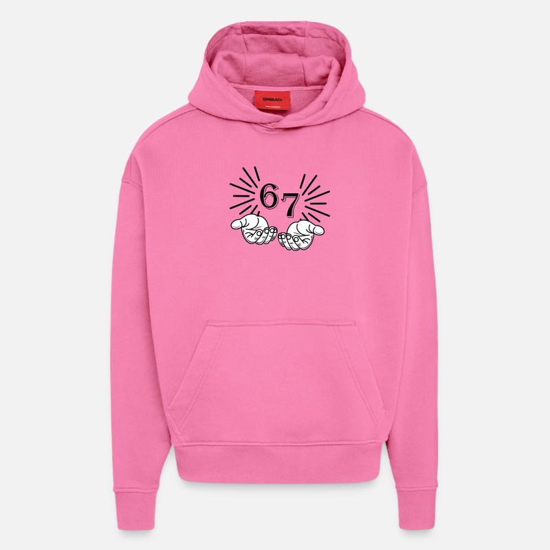 67 Meme Hands, Déclaration Virale Design - Sweat à capuche bio épais oversize fabriqué en UE - AURA PINK