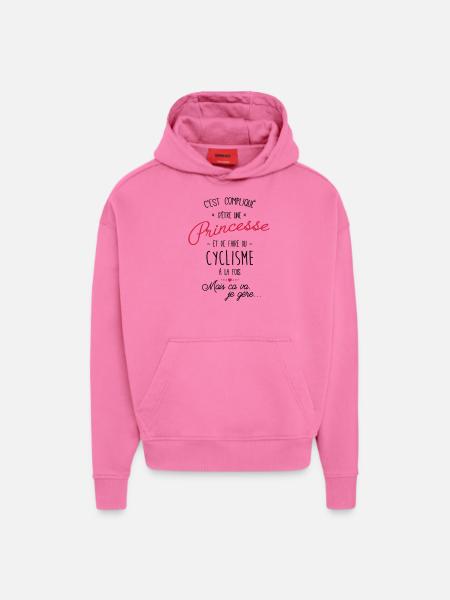 princesse et Cyclisme - Sweat à capuche bio épais oversize fabriqué en UE - AURA PINK