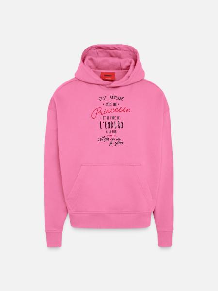 princesse et enduro - Sweat à capuche bio épais oversize fabriqué en UE - AURA PINK