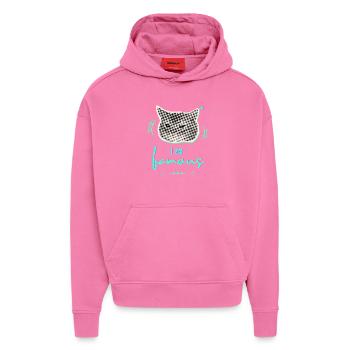 Humorvolle Katzenmeme Gestaltung - I am famous - Hoodie- made by SPREAD  - AURA PINK - Vorne - Dylan (187cm)
