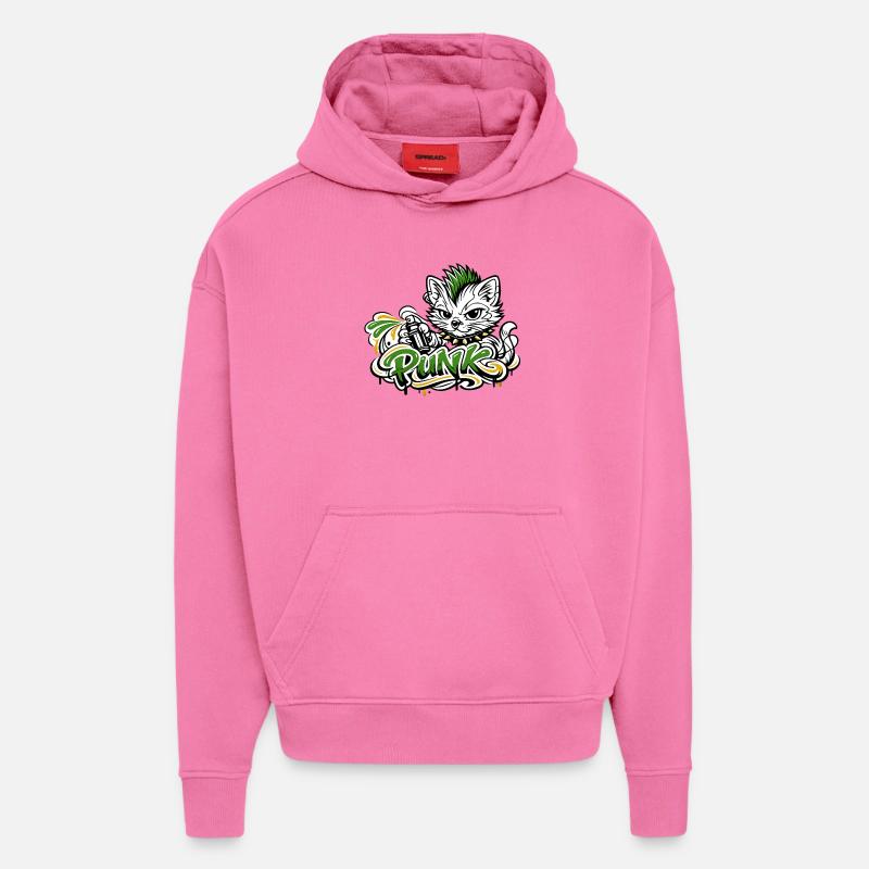 Punkkatz Graffiti Mohawk - Sweat à capuche bio épais oversize fabriqué en UE - AURA PINK