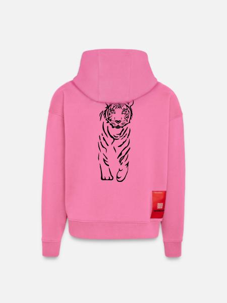chat tigre lion - Sweat à capuche bio épais oversize fabriqué en UE - AURA PINK