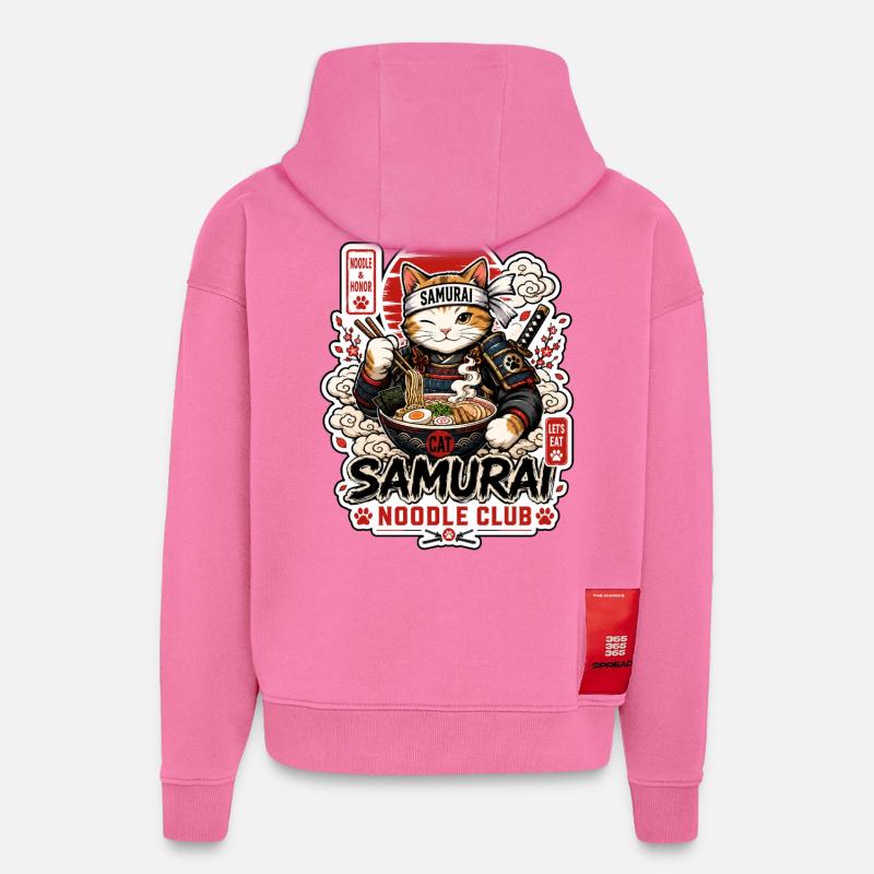 Club de nouilles samouraïs chats - Sweat à capuche bio épais oversize fabriqué en UE - AURA PINK