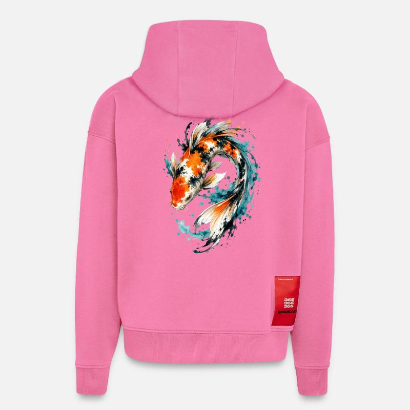 Éclaboussure de carpes koi aquarelle - Sweat à capuche bio épais oversize fabriqué en UE - AURA PINK