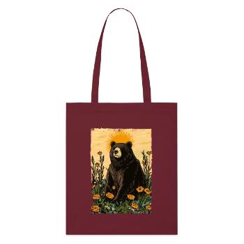 Ours sur prairie ensoleillée pleine de fleurs - Tote bag bio Stanley/Stella - bordeaux - Devant