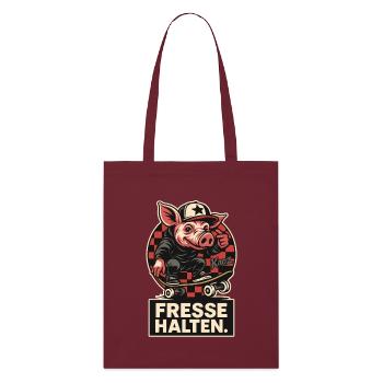 Cochon patineur avec casquette et visage tenant le dicton - Tote bag bio Stanley/Stella - bordeaux - Devant