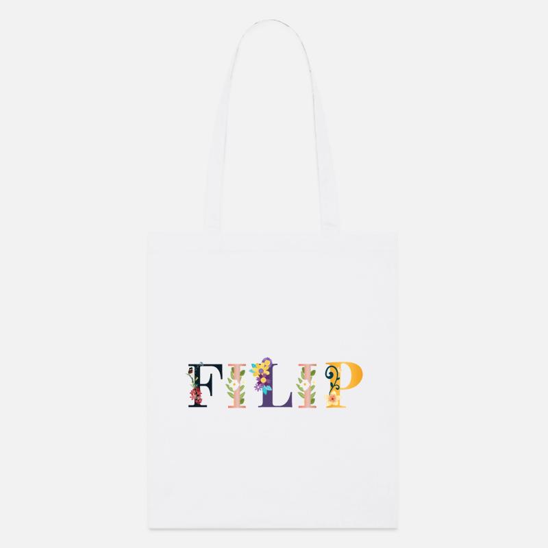 Nom FILIP décoré de fleurs - Tote bag bio Stanley/Stella - blanc
