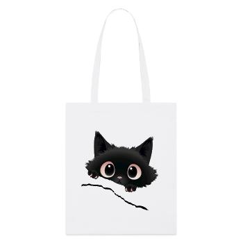 Kawaii black kitten poking out his gaze - Stanley/Stella Organic Tote Bag - white - Front