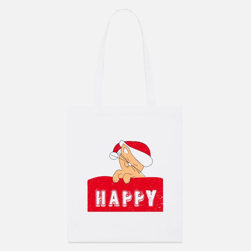 Chat heureux avec bonnet de Noël - Tote bag bio Stanley/Stella - blanc