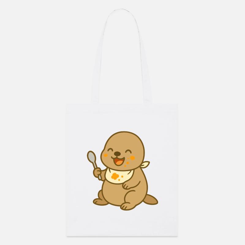 Seelöwenbaby – Lustiger Meeresfreund - Stanley/Stella Bio-Stoffbeutel - Weiß
