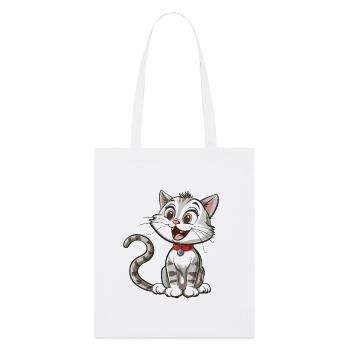 Fröhliche Cartoon-Katze mit Halsband - Stanley/Stella Bio-Stoffbeutel - Weiß - Vorne