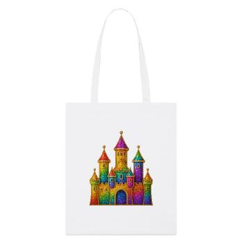 Regenbogen-Glitzer-Schloss-Design - Stanley/Stella Bio-Stoffbeutel - Weiß - Vorne