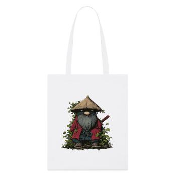 Lustiger Ninja-Gartenzwerg mit Schwert - Stanley/Stella Bio-Stoffbeutel - Weiß - Vorne