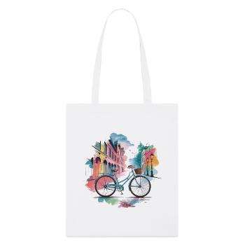 Paysage urbain pastel vélo design - Tote bag bio Stanley/Stella - blanc - Devant