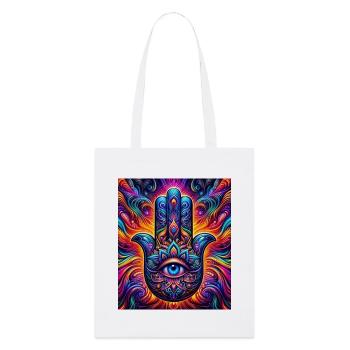 Psychedelische Hamsa Auge Hand Mandala - Stanley/Stella Bio-Stoffbeutel - Weiß - Vorne
