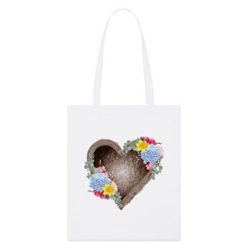 Nid d’oiseau en forme de cœur avec des fleurs printanières - Tote bag bio Stanley/Stella - blanc - Devant