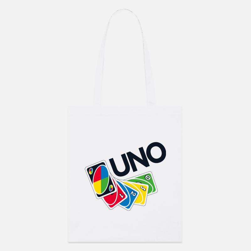 UNO™ Schwarzes Logo Mit Ausgebreiteten Karten - Stanley/Stella Bio-Stoffbeutel - Weiß
