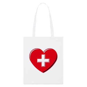 Herz Mit Schweizerkreuz (Schweiz / 3D / 3C) - Stanley/Stella Bio-Stoffbeutel - Weiß - Vorne
