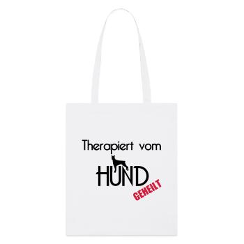 Therapiert vom Hund Hunde Tier Haustier Geschenk - Stanley/Stella Bio-Stoffbeutel - Weiß - Vorne
