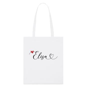 Elisa Surname First name Calligraphy Heart - Stanley/Stella Organic Tote Bag - white - Front