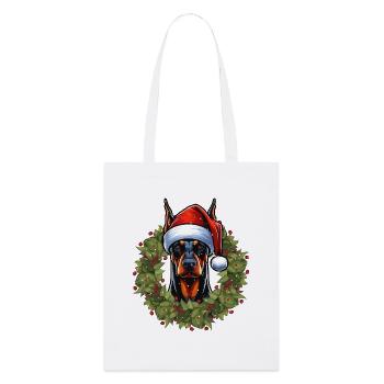 Dobermann Weihnachtshut Design - Stanley/Stella Bio-Stoffbeutel - Weiß - Vorne