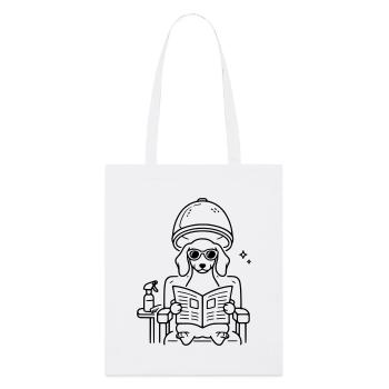 Hund Dackel beim Frisör Minimalistisch Line Art - Stanley/Stella Bio-Stoffbeutel - Weiß - Vorne