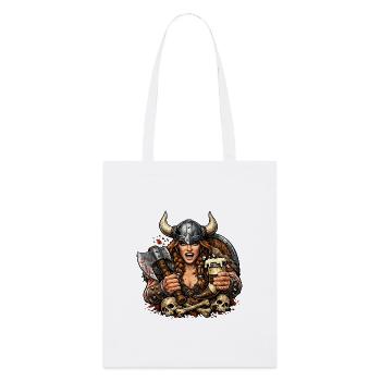 Viking Kriegerin mit Helm und Bier - Stanley/Stella Bio-Stoffbeutel - Weiß - Vorne