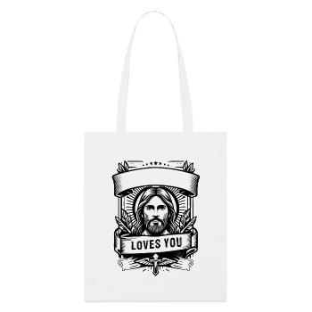 jesus loves you mit Schleife - Stanley/Stella Bio-Stoffbeutel - Weiß - Vorne