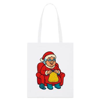 Weihnachtsoma strickt im Sessel - Stanley/Stella Bio-Stoffbeutel - Weiß - Vorne