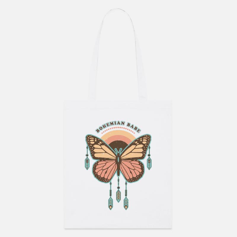 Bohemian Babe - Retro Boho Schmetterling - Stanley/Stella Bio-Stoffbeutel - Weiß