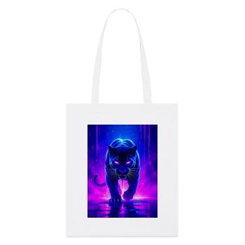 Ein Panther leuchtet in heftigem Neonpink und violetter Tanne - Stanley/Stella Bio-Stoffbeutel - Weiß - Vorne